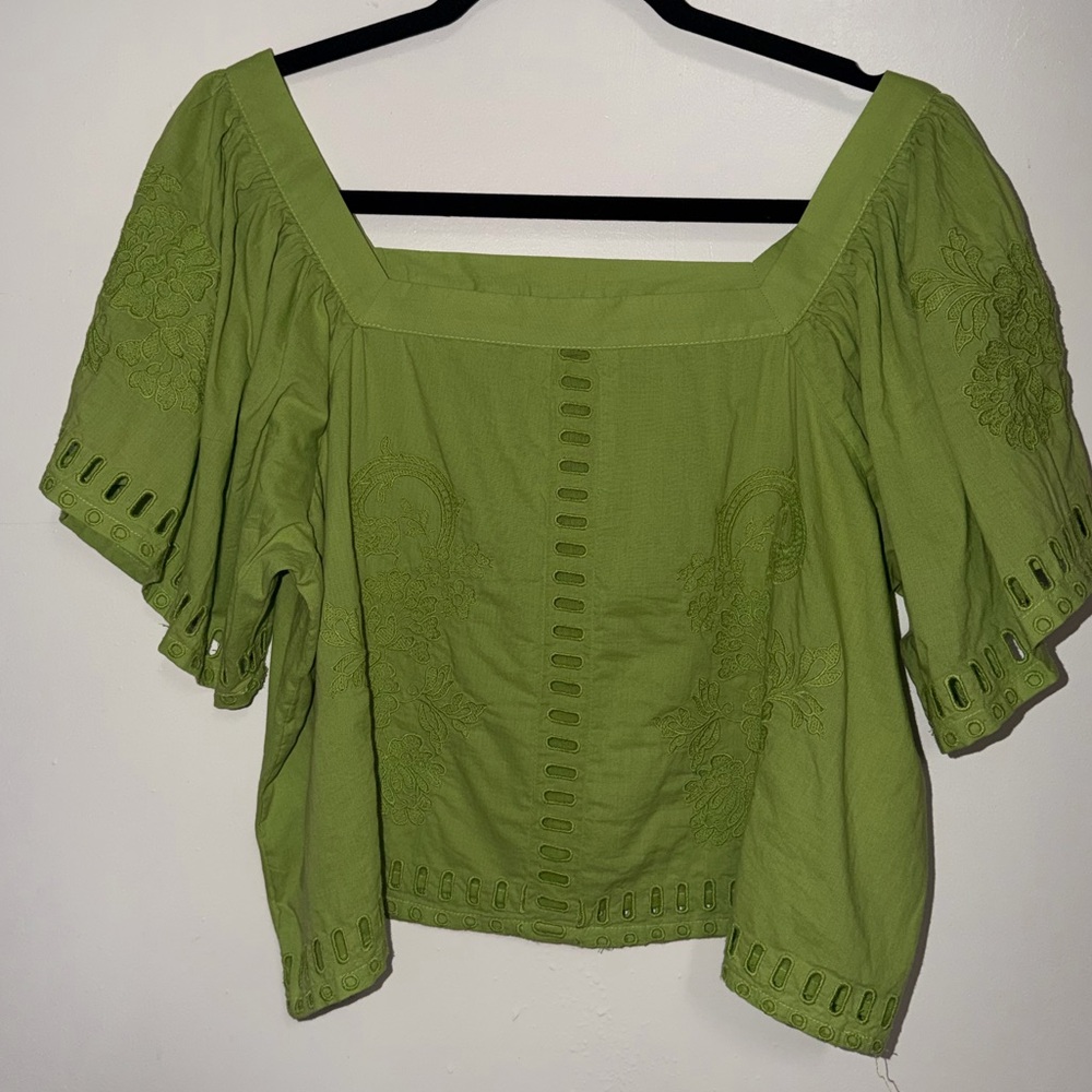 Calligraphie Eyelet Square Neck Top Eyelet Peasant Boho anthropology Blouse-G
